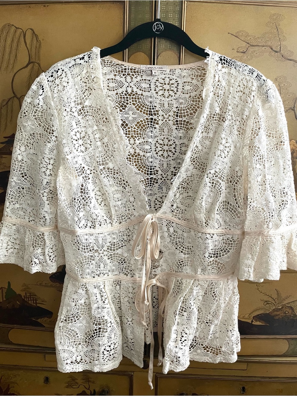 ANTHROPOLOGIE VTG Y2K Ivory Crochet Lace Jacket Blouse Top Marie Antoinette M